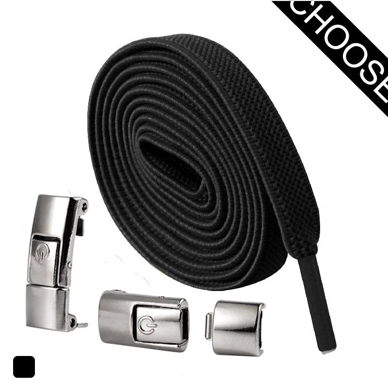8MM No Tie Shoe Laces Press Lock Shoelaces Without Ties Elastic Laces Sneaker Kids Adult Widened Flat Shoelace for Shoes - Bl