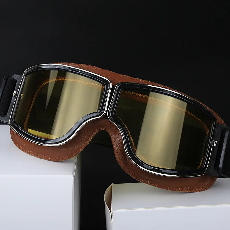 Bicycle Motorcycle Glasses Windproof Motorcycle Helmet Glasses Sunglasses Retro Universal Leather Retro Motorcycle Accessorie