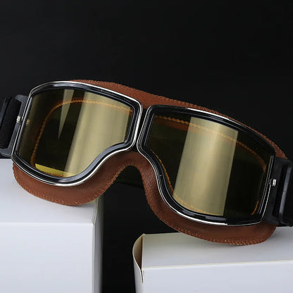 Bicycle Motorcycle Glasses Windproof Motorcycle Helmet Glasses Sunglasses Retro Universal Leather Retro Motorcycle Accessorie
