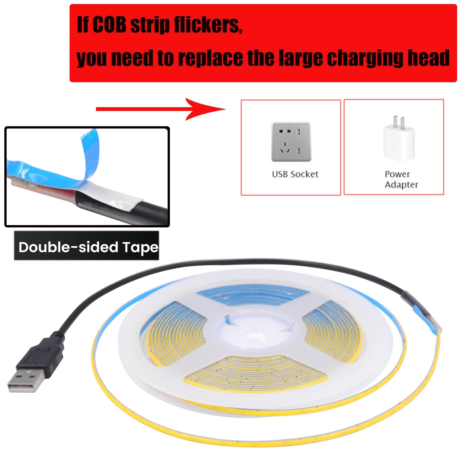 DC 5V USB COB Strip 3MM 5MM 8MM White/Pink/Red/White/Yellow/Ice Blue/Green Flexible Ribbon Rope Home Decor TV Backlight