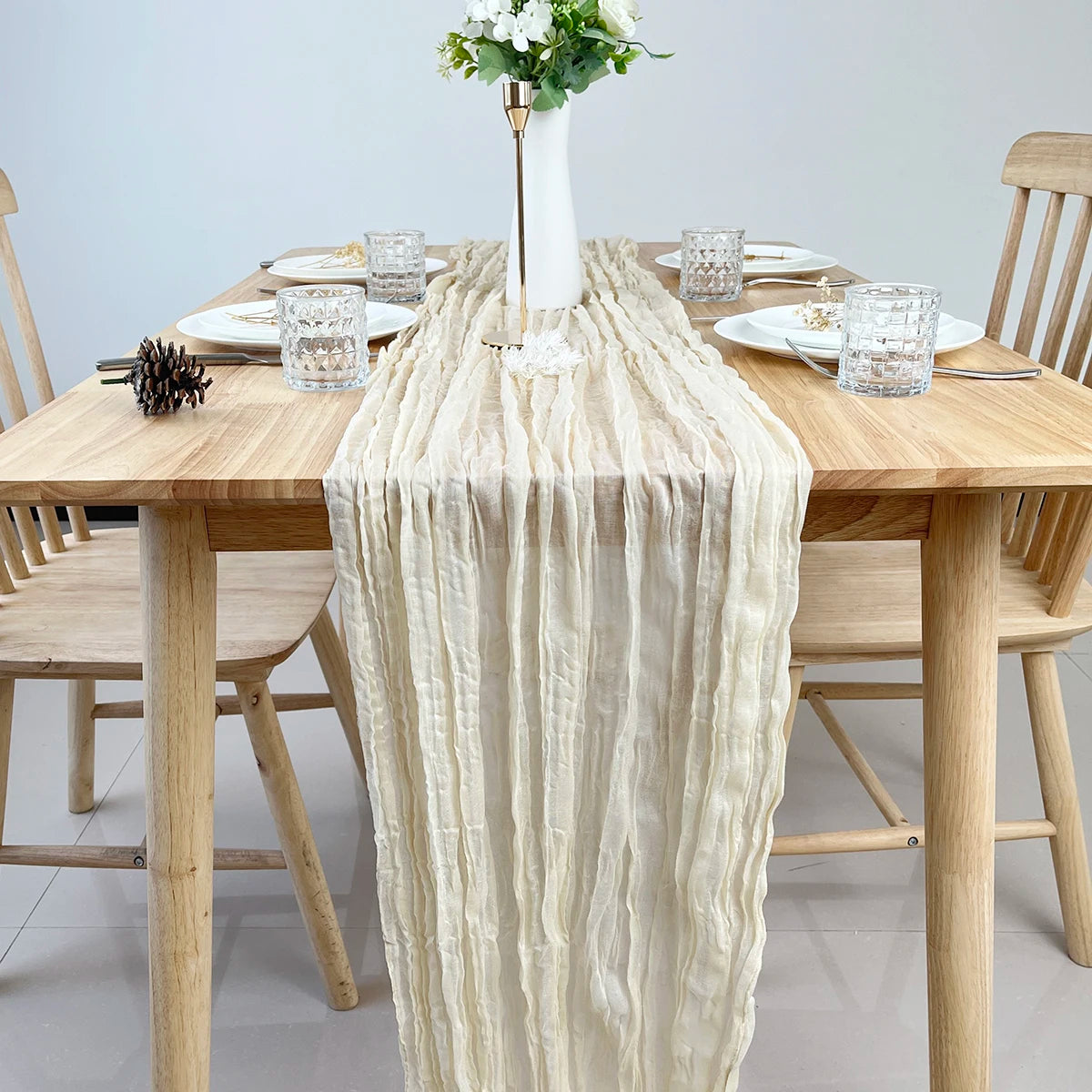 40x275cm Wedding Pink Gauze Table Runner Semi-Sheer Cheesecloth Table Setting Dining Party Christmas Banquets Arches Cake Dec