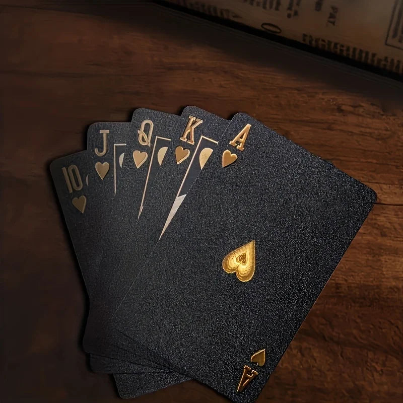 Cool Black Gold Waterproof Playing Cards, a Deck of Playing Cards Containing Christmas, Halloween, Thanksgiving Gifts, Game G