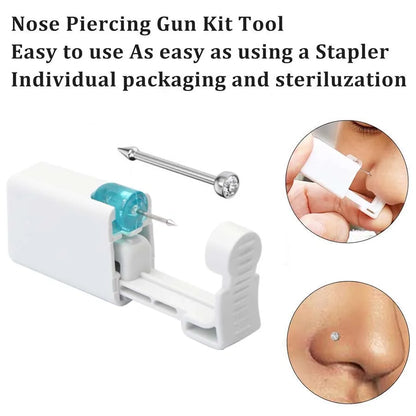 4PCS Self Hypoallergenic Nose Piercing Kit-Disposable Nose Piercing Gun with Built-in Nose Studs