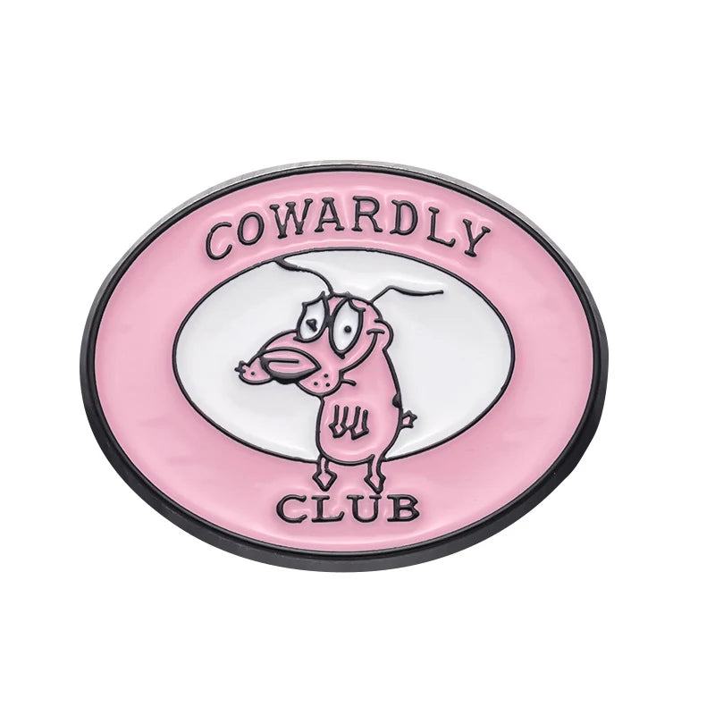 Cartoon Courage Cowardly Dog Brooch Enamel Pins Cute Pink Animal Dog Brooches Clothes Lapel Badges Jewelry Gift for Kids Frie