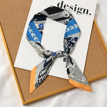 French Retro Print Tying and Wrapping Handle Ribbon Women's Imitation Silk Scarf Light Luxury Saddle Printed Streamer Decorat