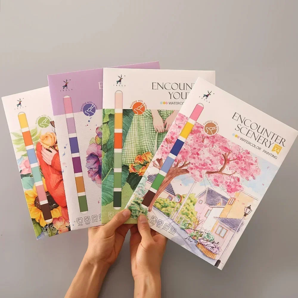 Portable Watercolor Painting Book 4 Sheets Coloring Book with Paint Brush Gouache Book Kids Graffiti Picture Drawing Statione