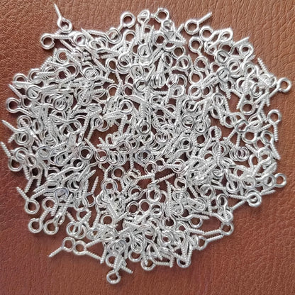 100pcs Mini Screw Eye Pin Pegs 8 X 4mm Hooks Self-Tapping Screws for Arts & Crafts Cork Top Bottles DIY Jewelry Making (Silve