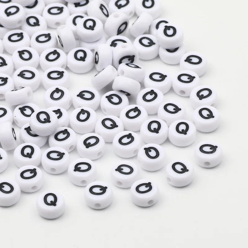 50/100pcs/lot 7x4mm White Round A-Z Alphabet Letter Acrylic Loose Spacer Beads for Jewelry Making Diy Bracelet Accessories