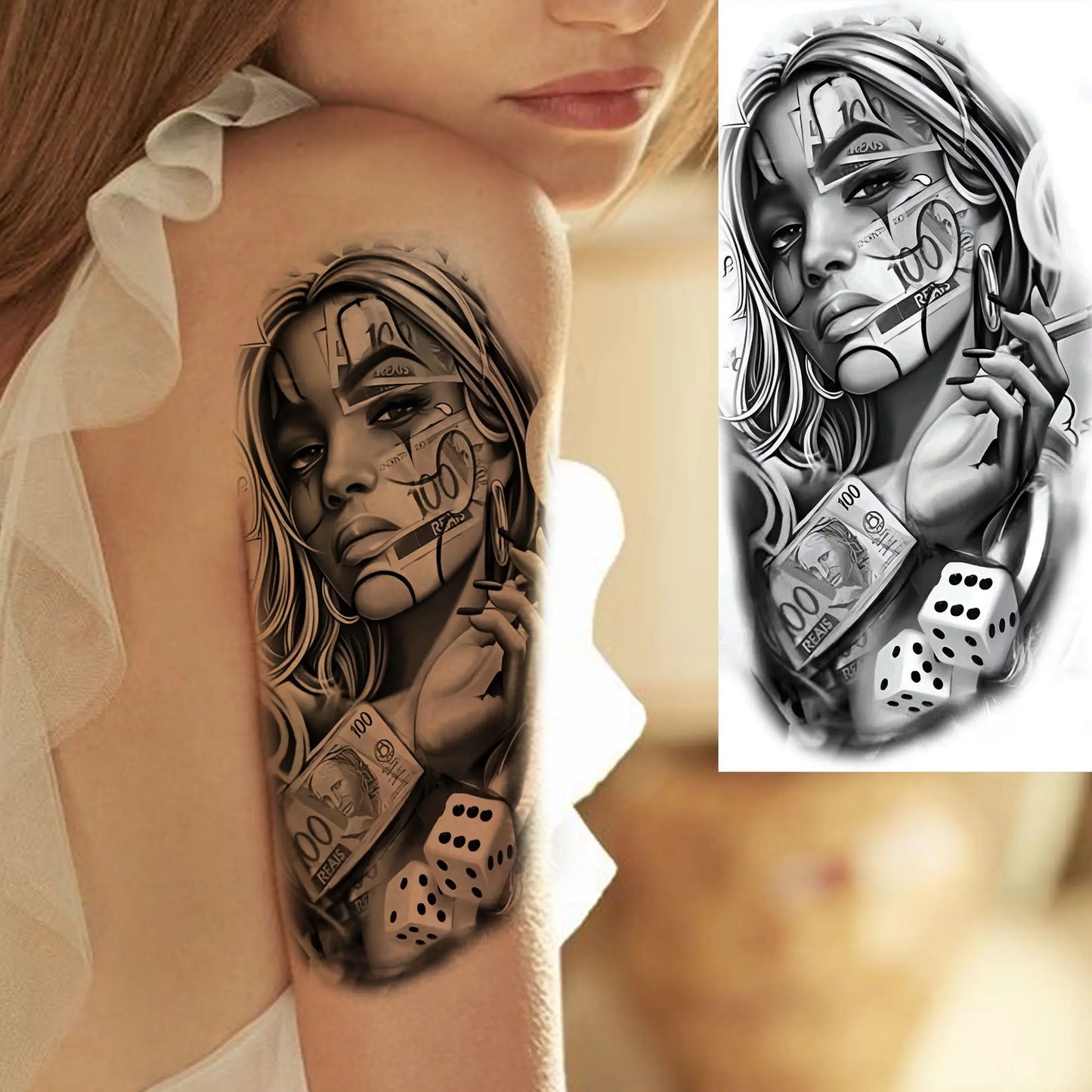 1 Sheet Evil Women Face Joker Mask Temporary Tattoos For Men Women Adults Waterproof Realistic Fake Tattoos Long Lasting Stic