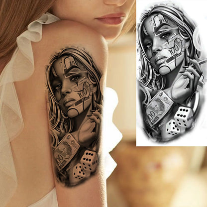 1 Sheet Evil Women Face Joker Mask Temporary Tattoos For Men Women Adults Waterproof Realistic Fake Tattoos Long Lasting Stic
