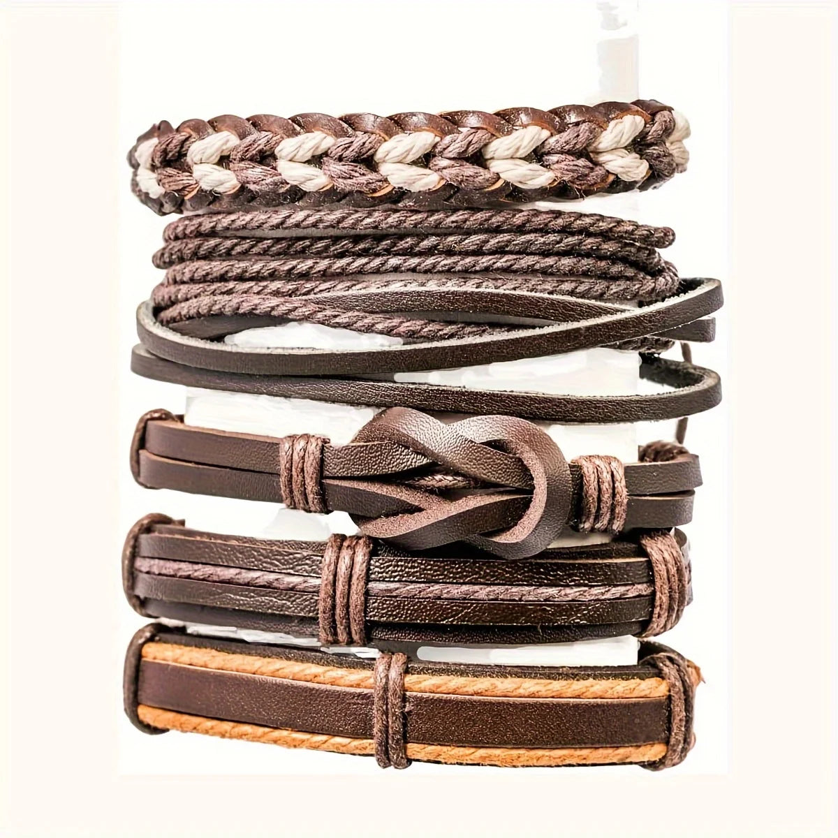 20Pcs Braided Leather Bracelets for Men Women Wrap Wood Beads Cuff Bracelet Hemp Cords Ethnic Tribal Handmade Wrap Wristband 