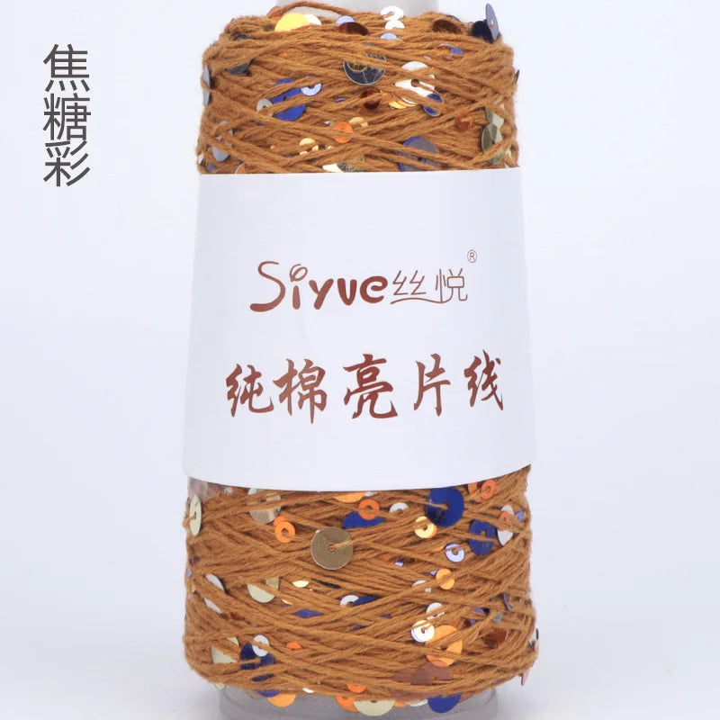 Crochet Sequin Yarn, 100g Cotton Thread, Hand Woven Yarn for DIY Accessories, Knitting Yarn for Fashion Projects, Unique Birt