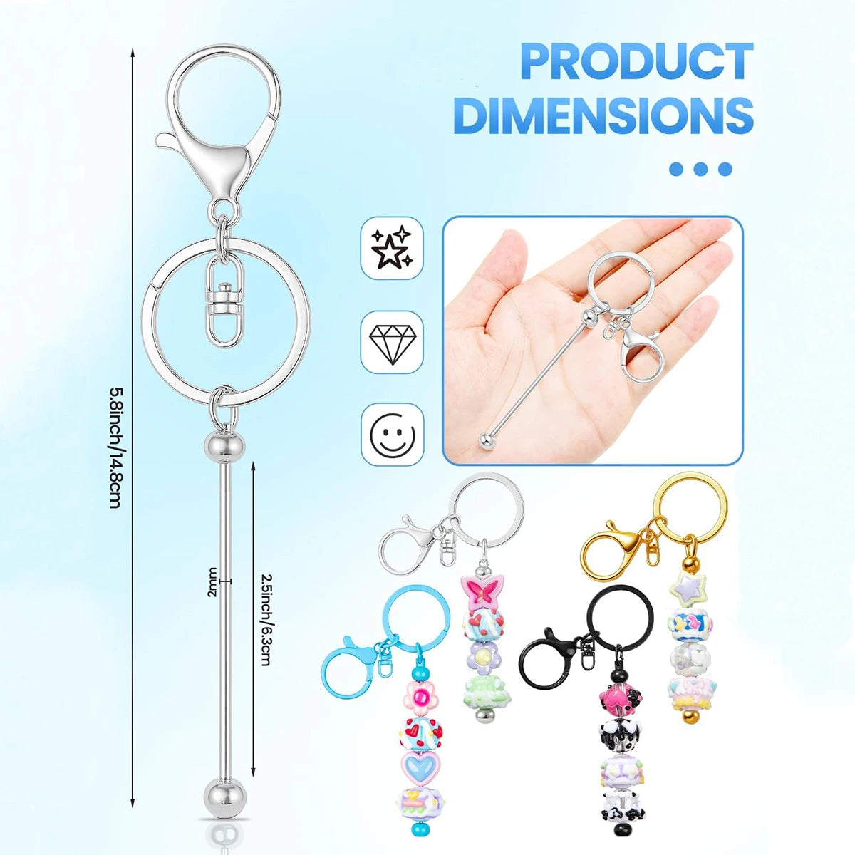 6/12/20/30Pcs Metal Beadable Keychain Bars Beading Key Chain Bar Blanks for Beads Pendant Jewelry Charms Lanyard DIY Crafts G