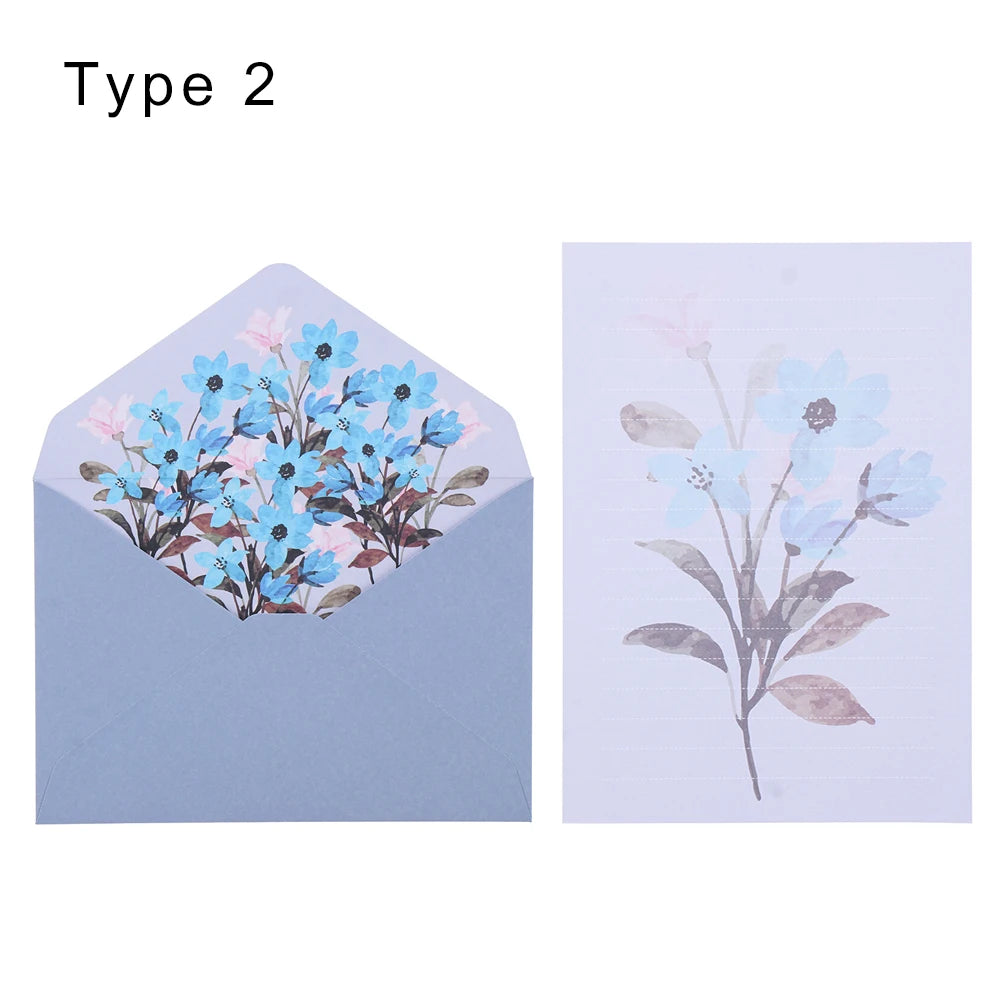 6Pcs Differrent Design Writing Paper With 3Pcs Envelopes Cartoon Pattern Vintage Floral Letter Stationery School Office Suppl