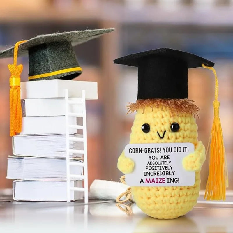 Graduation Season Handmade Crocheted PhD Doll - Positive Mood Plush Toy, Cute Emotional Companion, Graduation Gift for Studen
