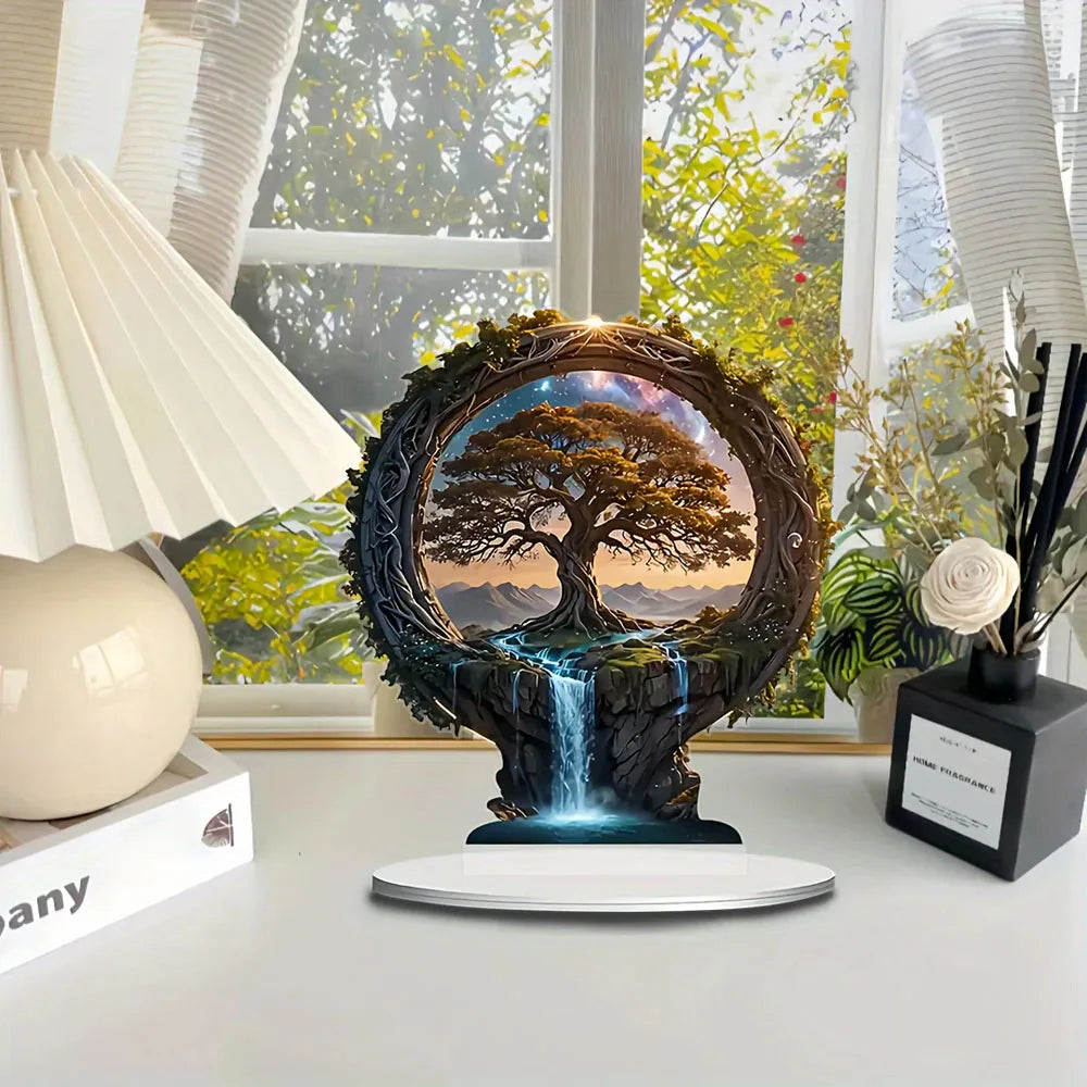 1pc Art Deco Acrylic Tree of Life Decor - 2D Flat Printing, Plant Theme, Tabletop Display, Multipurpose for Home & Office
