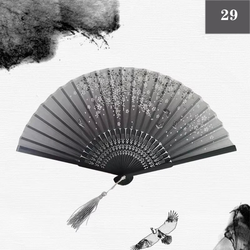 Folding Hand Fan Vintage Silk Bamboo Fans Chinese Hand Fans Women Dance Fan Cosplay Wedding Party Props Decor Gift Fan Portab