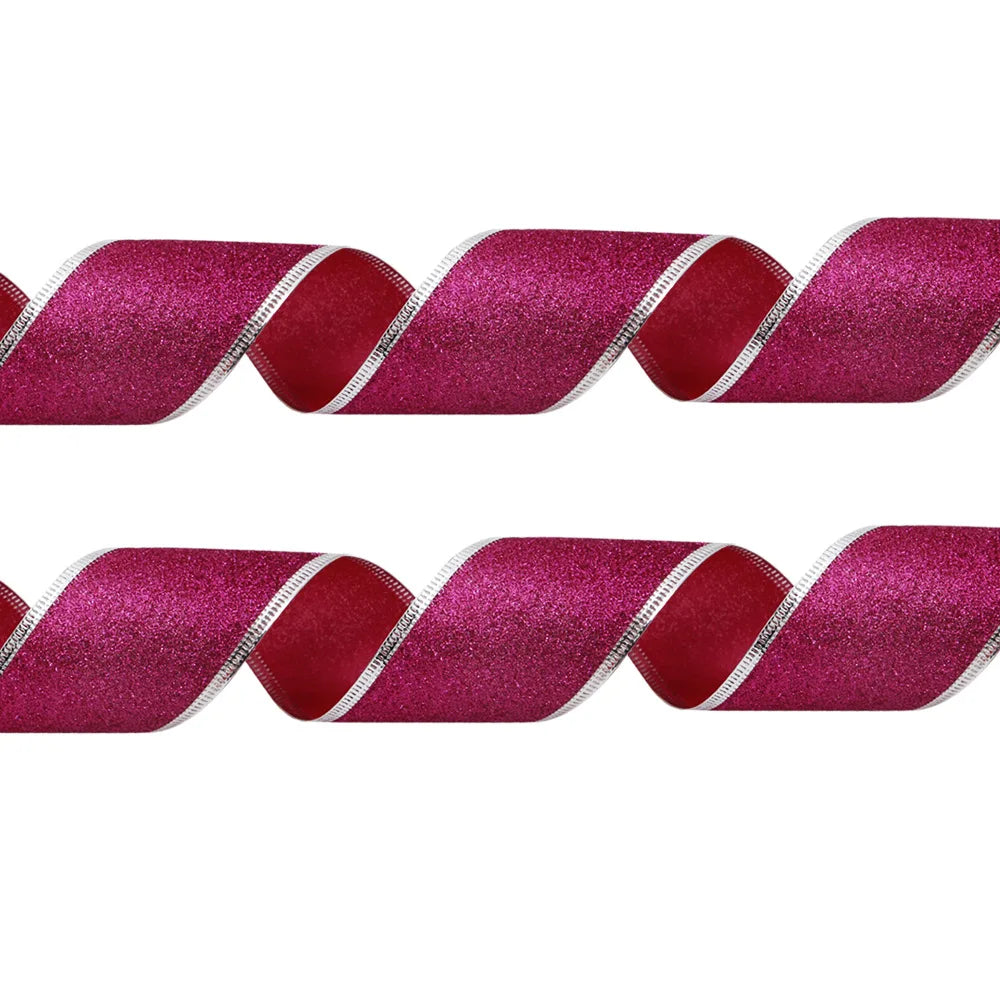 200cm*6.3cm Glitter Decorative Ribbons Red Silver Gold Ribbon With Iron Wire Christmas Decoration Ribbons for Crafts Bows - R