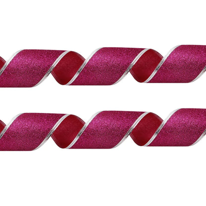 200cm*6.3cm Glitter Decorative Ribbons Red Silver Gold Ribbon With Iron Wire Christmas Decoration Ribbons for Crafts Bows - R