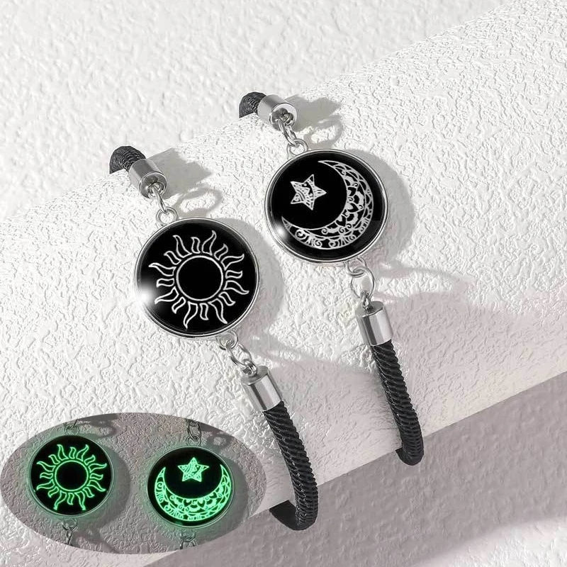 Romantic Luminous Sun Moon Couple Bracelets for Women Men Handmade Braided Rope Matching Bracelet Charms Lover Jewelry Gifts