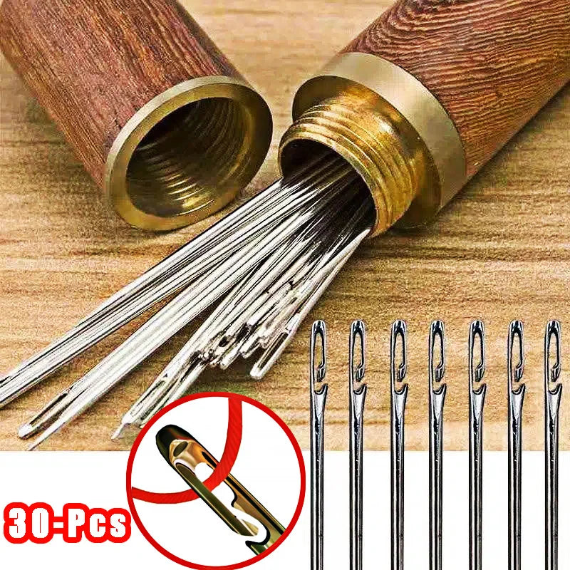 30pcs Blind Sewing Needle Elderly Stainless Steel Quick Automatic Self-Threading Needle Stitching Pins DIY Punch Needle Threa