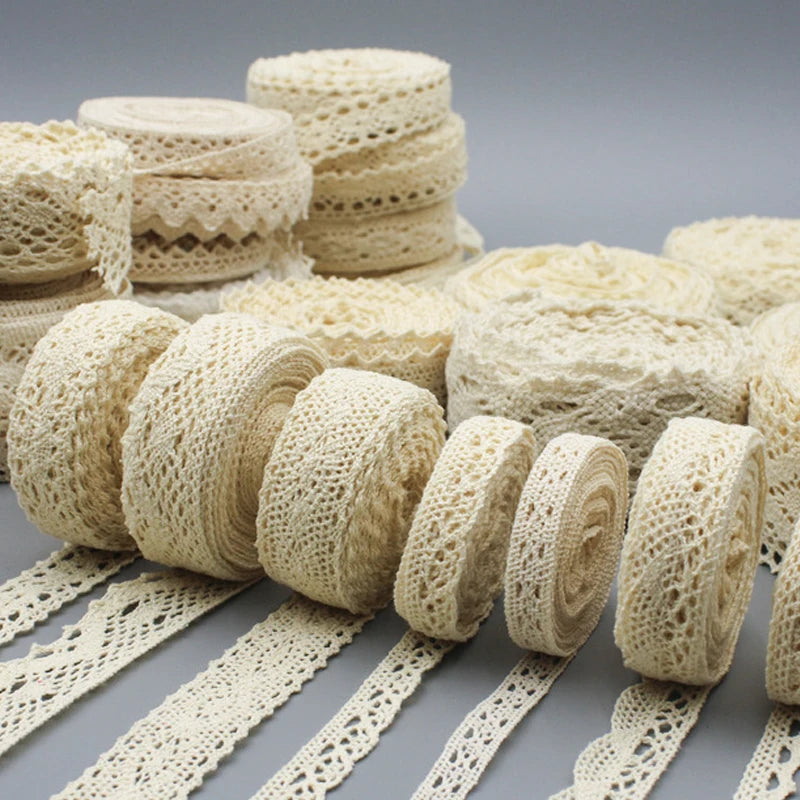 5M Cotton Lace Trim Sewing Crochet Lace Ribbon Beige Trim Lace Ribbon DIY Wedding Party Christmas Gift Decor Sewing Craft Sup
