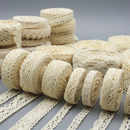 5M Cotton Lace Trim Sewing Crochet Lace Ribbon Beige Trim Lace Ribbon DIY Wedding Party Christmas Gift Decor Sewing Craft Sup