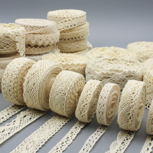 5M Cotton Lace Trim Sewing Crochet Lace Ribbon Beige Trim Lace Ribbon DIY Wedding Party Christmas Gift Decor Sewing Craft Sup