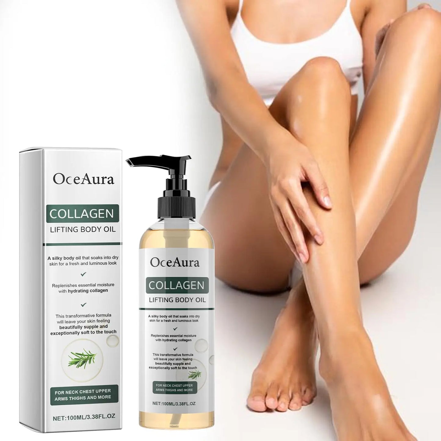 OceAura Collagen Body Oil Tighten Skin Elasticity Increased Moisturizing Body Smooth Non-greasy Rosemary After Shower Body Oi
