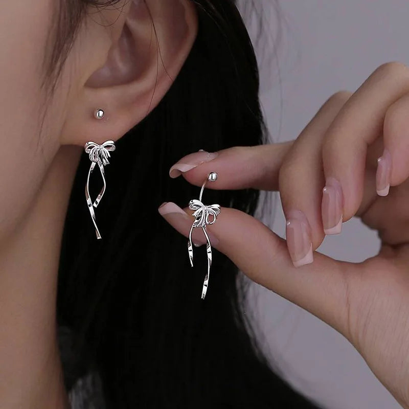 925 Sterling Silver Vintage Lotus Earrings for Women Cute Sweet Screw Design Silver Color Bowknot Earrings Vintage Jewelry Gi