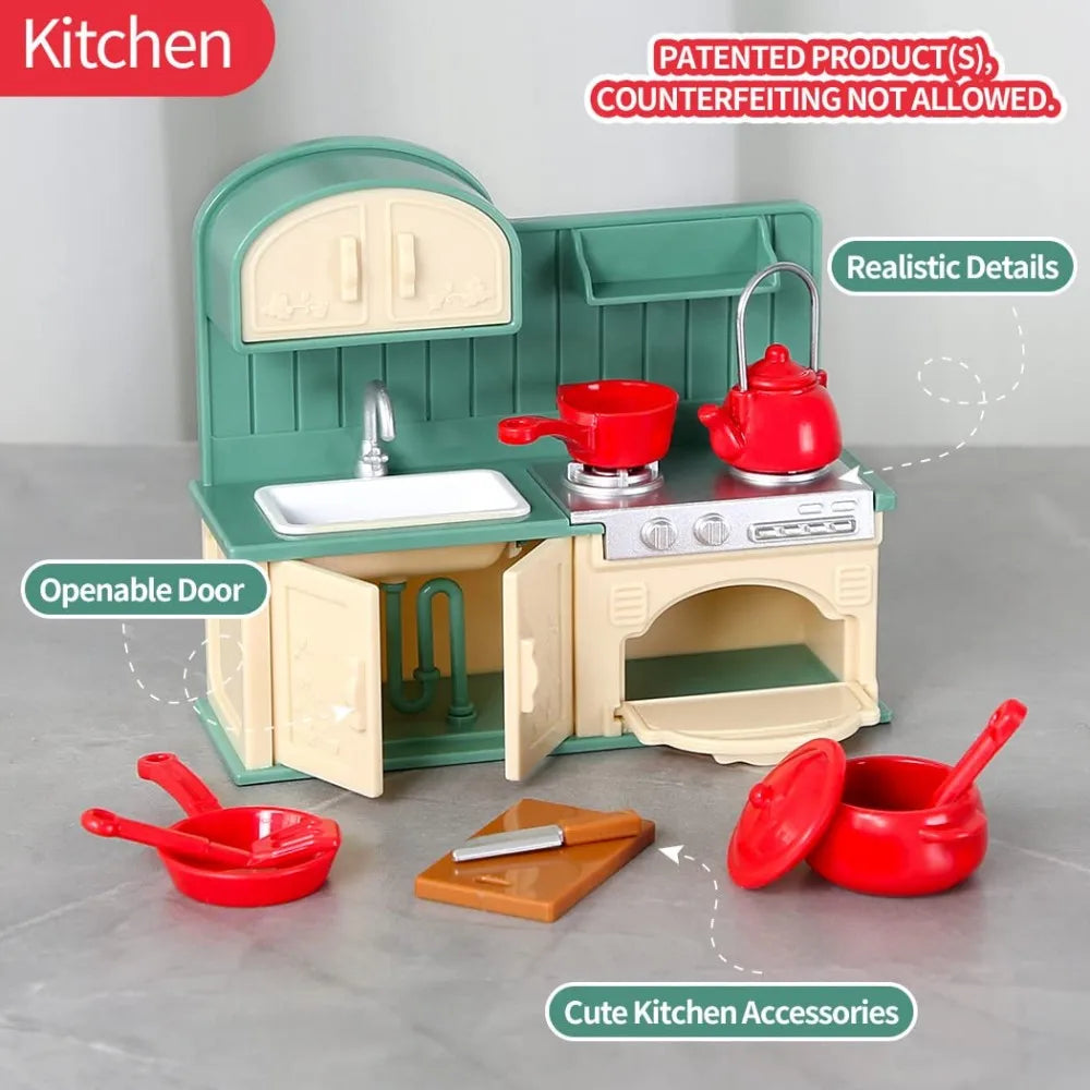 1:12 Miniature Furniture Forest Family Kitchen Toy Dining Table Dollhouse Accessories Bathroom Pretend Play For Girl Gifts To