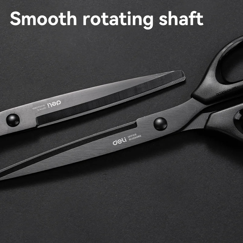 DELI Professional Office Scissors 180mm Heavy Duty Scissors with Black Blade Sharp Stainless Steel Cutting Tool for Paper Cra