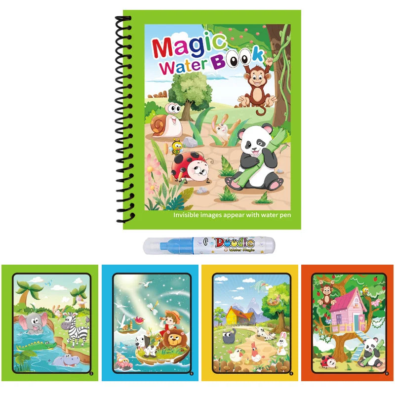 1pc Reusable Water Drawing Book Magic Water Book Mess-Free Magic Painting Pad with Refillable Water Pen Learning Education To