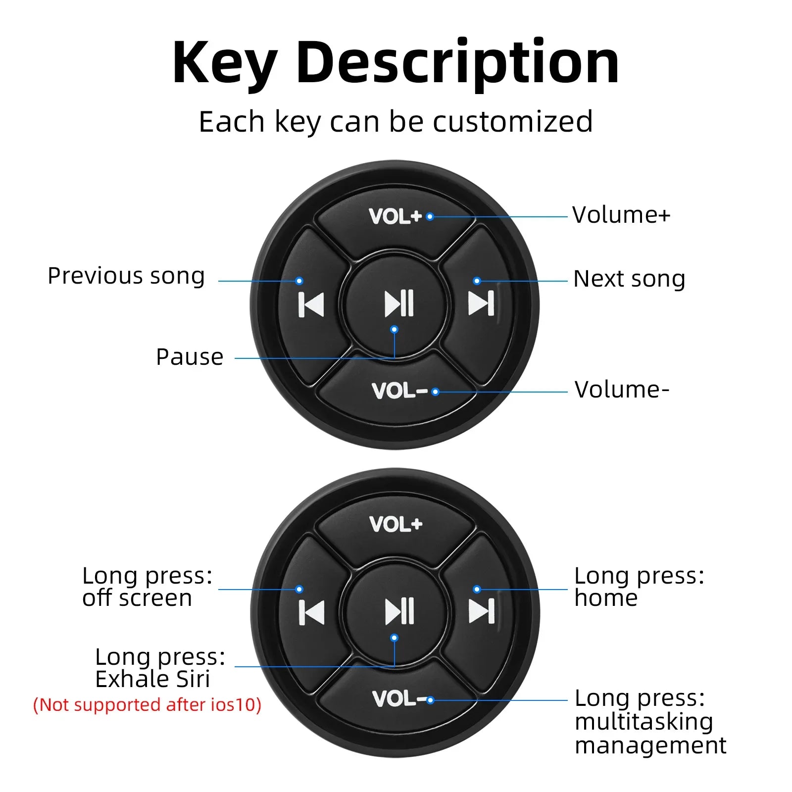 Music Player Steering Wheel Wireless Bluetooth-compatible Remote Control Media