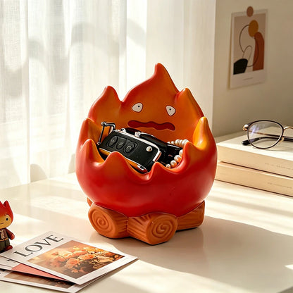 Creative Cartoon Flame Resin Storage Organizer Cute Campfire Figurine Box for Keys Cosmetics Jewelry and Home Decoration