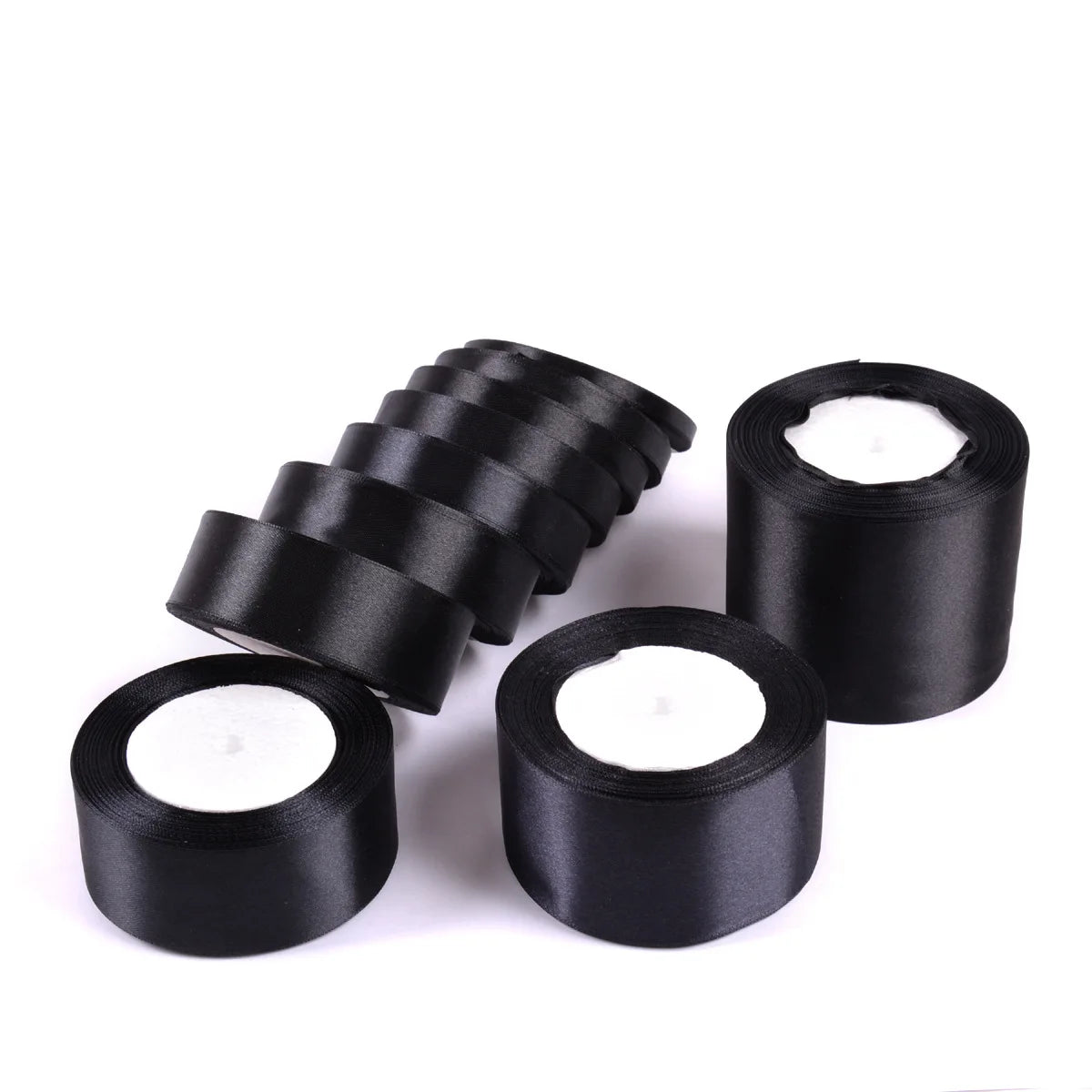 Black Single Face Satin Ribbon 6-10-12-15-20-25-40-50mm Gift Packaging Tape Christmas Halloween Birthday Party Decoration