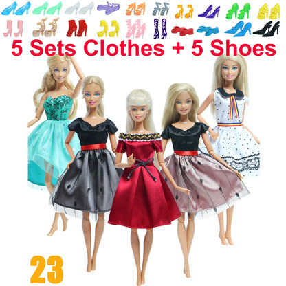 10 Pcs/Set Fashion Outfits 30cm Doll Shirt Pants Dress Shoes 11.5 Inch Doll Clothes Dollhouse 11.8" 1/6 Doll Accessories Toy 
