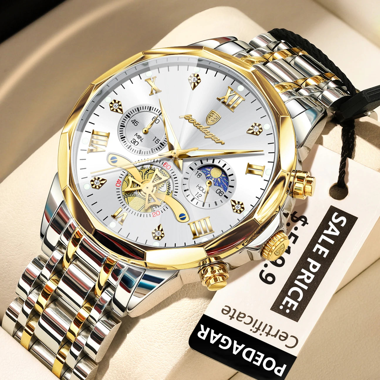 POEDAGAR Luxury Men Watch Top Original Waterproof Luminous Chronograph Man Wristwatch Stainless Steel Quartz Men's Watches Re