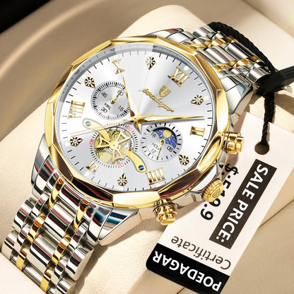 POEDAGAR Luxury Men Watch Top Original Waterproof Luminous Chronograph Man Wristwatch Stainless Steel Quartz Men's Watches Re