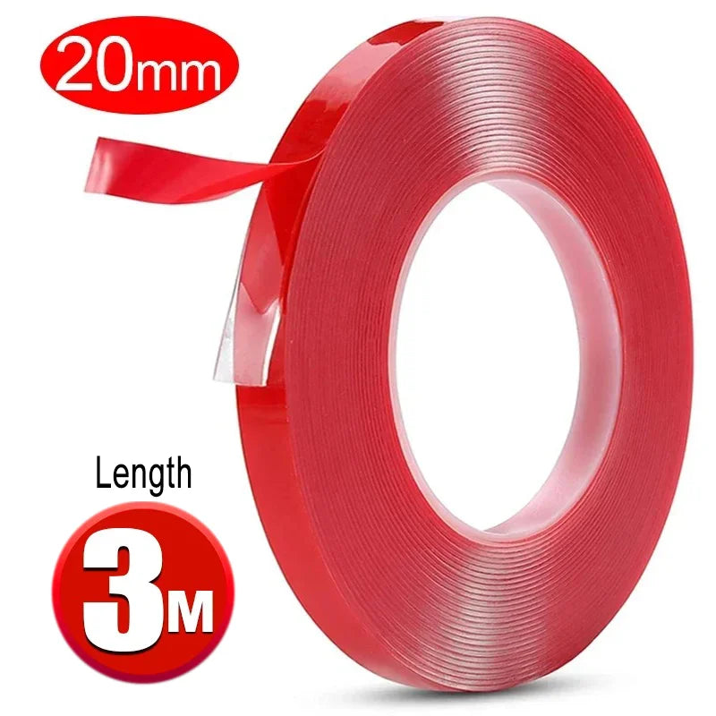 Double Sided Tape Nano Tape 3-5Meter 10/20/30mm Width Transparent Tape Washable Adhesive Nano Traceless Sticker Glue Red - 20