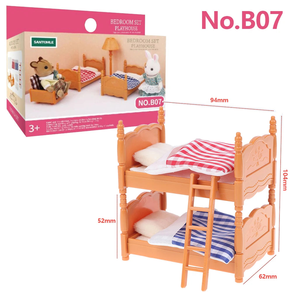 Forest Animal Family Dollhouse Furniture 1/12 Miniature Toys Girl Dolls Accessories Bedroom Bathroom Dollhouse Kit For Dolls 
