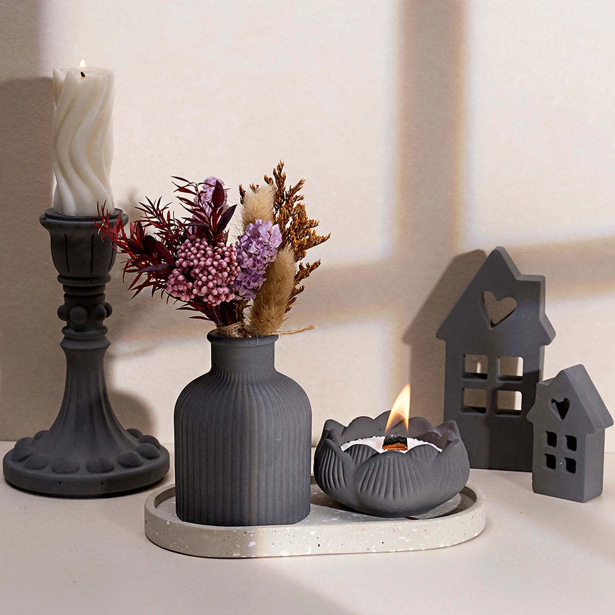 DIY Concrete Craft Silicone Mold Set Vase Candlestick Tray Storage Box Plaster Resin Mold Home Decor Supplies Table Ornaments