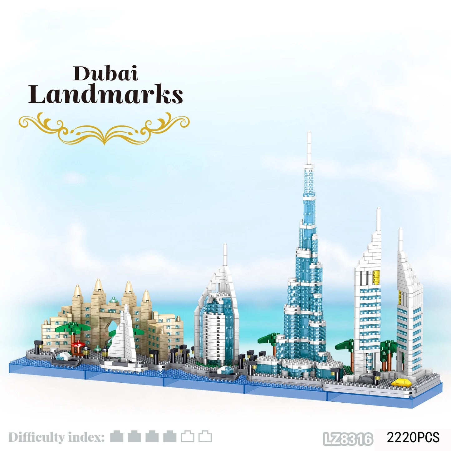 Creative United Arab Emirates Skyline Architecture Micro Diamond Block Dubai Burj Khalifa Tower Burj Al Arab Bricks Atlantis 