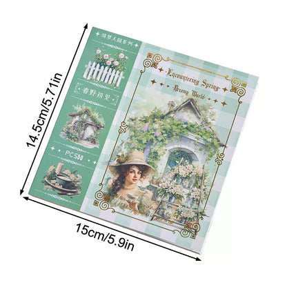 Garden Journal Stickers, 50 Sheets Junk Journaling Sticker Book, Scrapbook Supplies, Watercolor Scrapbooking For Adults