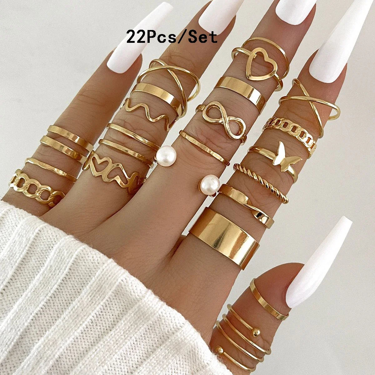 30Pcs Bohemian Geometric Knuckle Rings Set For Women Gold Silver Color Finger Ring Girls Fashion Party Jewelry Accessories - 