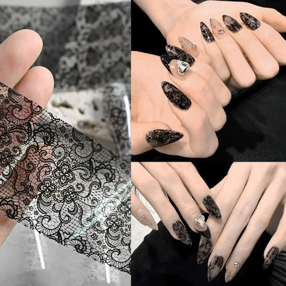 10 Rolls Black White Lace Nail Foil Transfer Stickers DIY Waterproof Nail Decoration Supplies Nail Accessorie