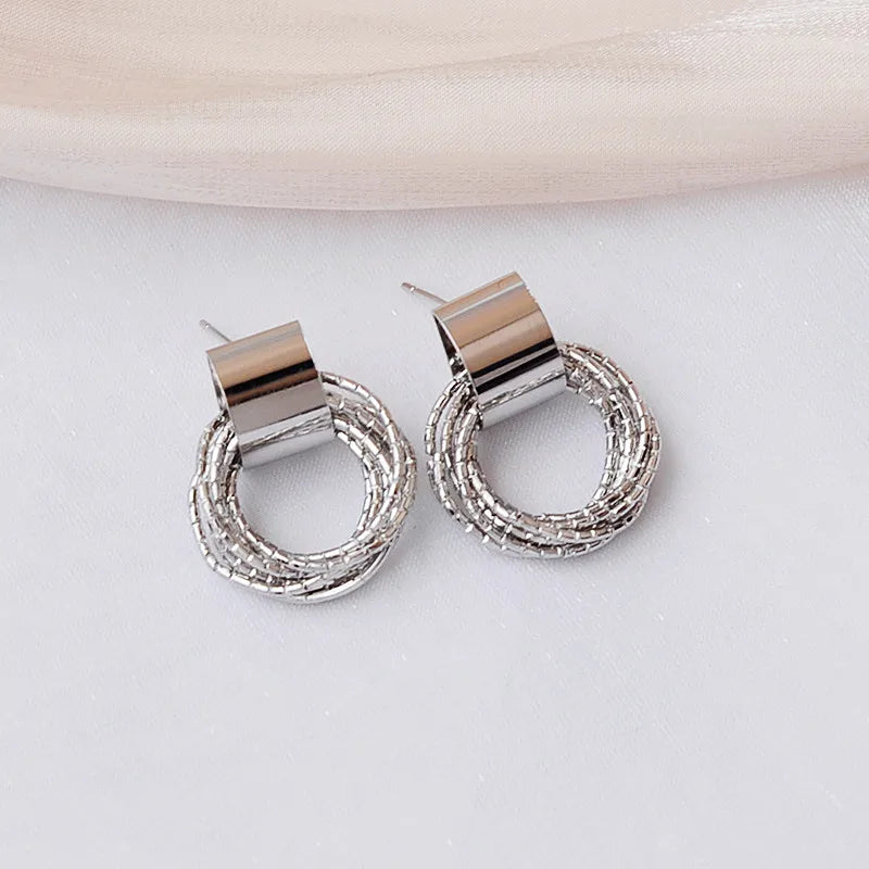 Vintage Metal Round Drop Earrings for Women Trendy Party Geometry Statement Jewelry Multilayer Small Circle Dangle Earrings -