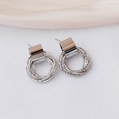 Vintage Metal Round Drop Earrings for Women Trendy Party Geometry Statement Jewelry Multilayer Small Circle Dangle Earrings -