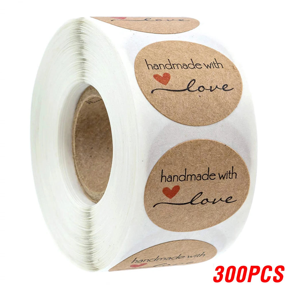 100-500pcs 1inch Vintage Kraft Paper Handmade With Love Stickers for Package Thank You Stationery Adhesive Labels Baking Seal