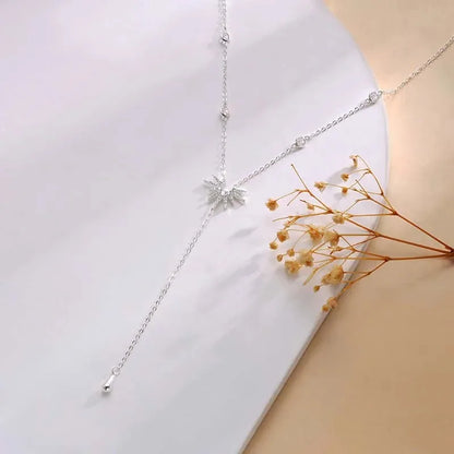 Stainless Steel Y-Shaped Pendant Necklace for Women Girls Elegant Fashion Cubic Zirconia Long Tassel Dangle Choker Jewelry Gi